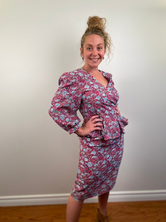 Vintage Handmade Two Piece Dress, Pink Vintage Ski