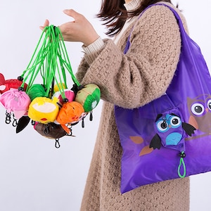 3 sacs fourre-tout pour les courses du marché - Se plie en un dessin animé animal