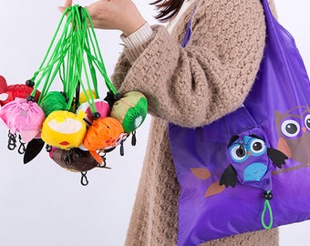 3pcs Market Shopping Tote Bags - Folds into an animal cartoon