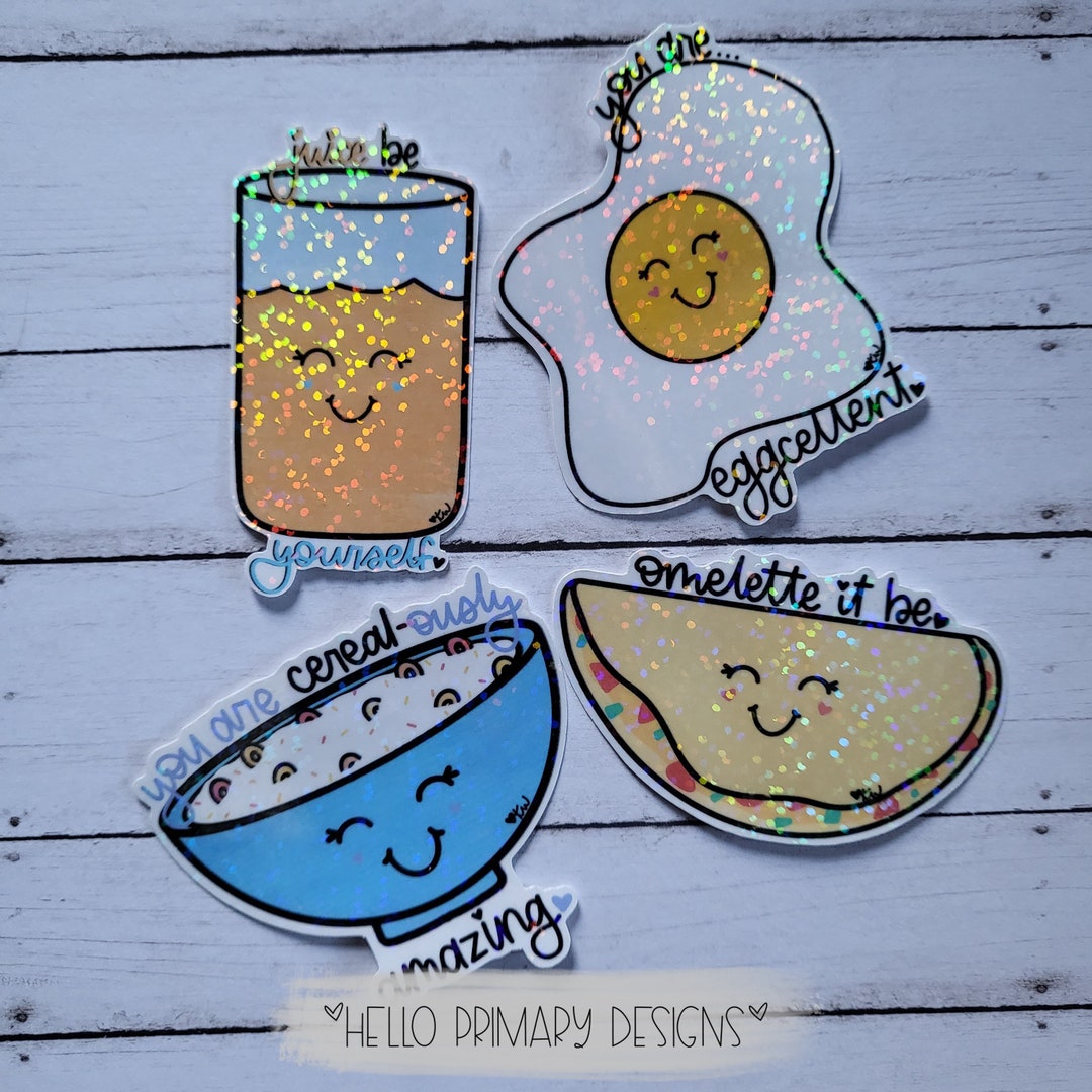 Breakfast Puns Holographic Stickers - Etsy