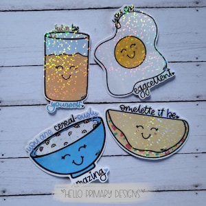 Breakfast puns holographic stickers