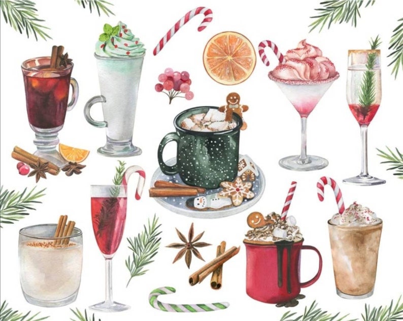 Christmas PNG,Digital Christmas Clipart Watercolor Christmas Food Clipart,Watercolor Christmas Dinner Clipart