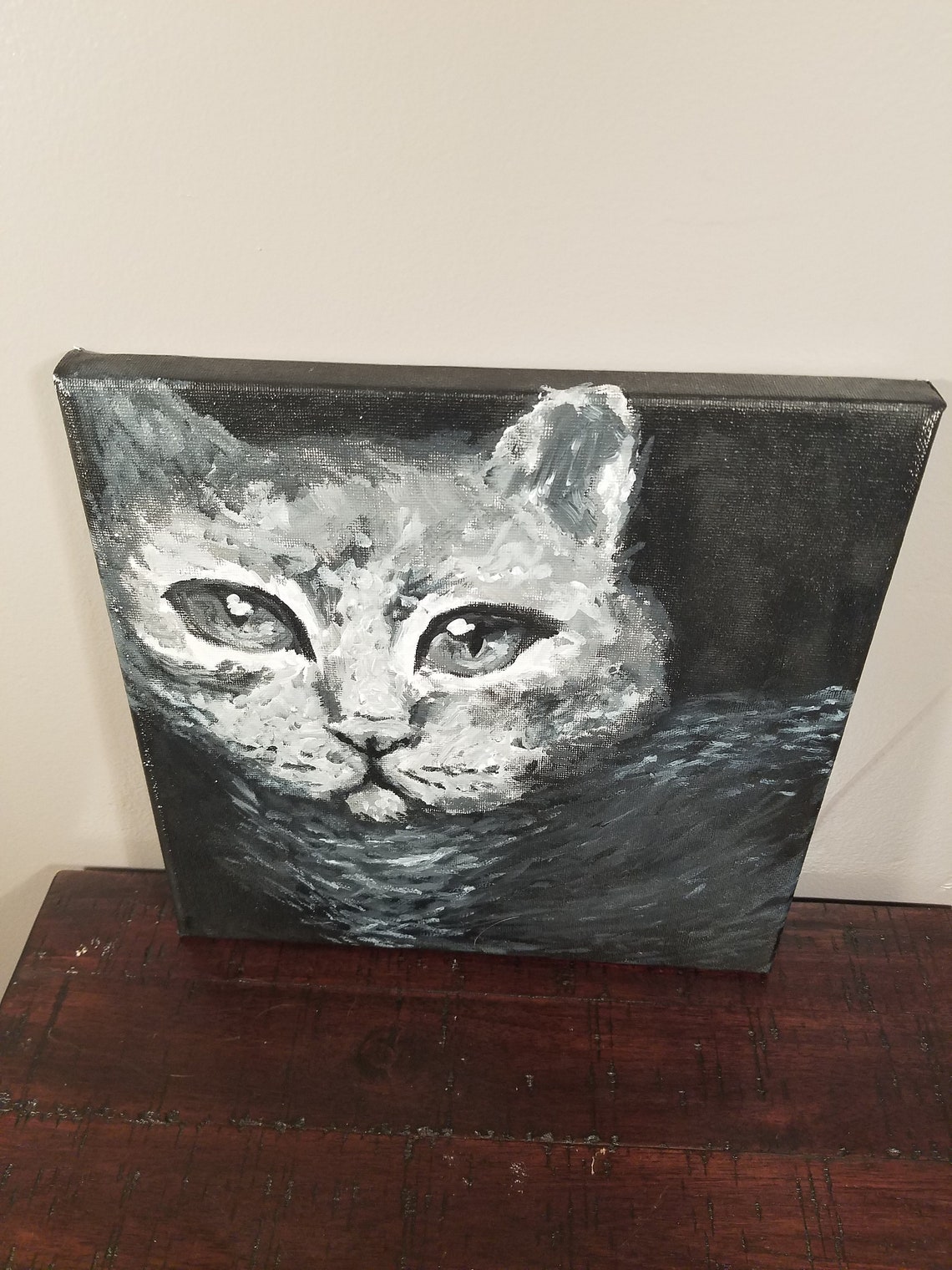 Cat Black and White Impressionist Original Painting Feline | Etsy