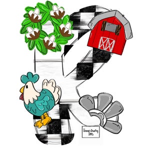 Template: farmhouse monogram letter R | door hanger | downloadable file
