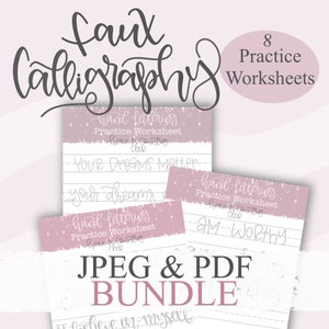 8 Digital Bundle Faux Calligraphy Templates  | lettering worksheets | Hand Lettering practice worksheets | PDF | JPEG | traceable worksheets