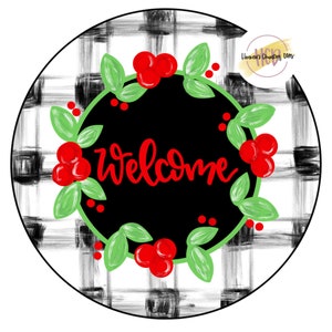 TEMPLATE: winter holly | Buffalo check | welcome  | door hanger | downloadable file