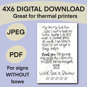 door hanger Without bow care instructions | Digital Lettering Template | Hand lettered | Hand Lettering Template | Digital file