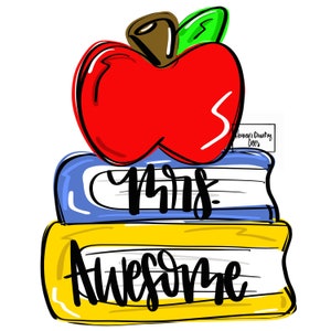 Template: teacher apple book stack | door hanger| downloadable file