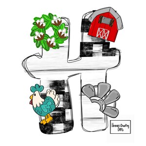 Template: farmhouse monogram letter H | door hanger | downloadable file