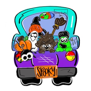 TEMPLATE : Witch | spooky truck | Halloween | door hanger | Template | downloadable file