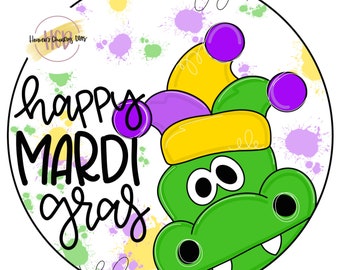 2 verschillende spreuksjablonen: Mardi Gras | Mardi Gras deurhanger | alligator | Koningstaart | downloadbaar bestand