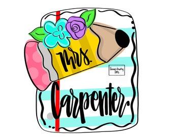 TEMPLATE: back to school teacher pencil/notebook paper door hanger downloadable file