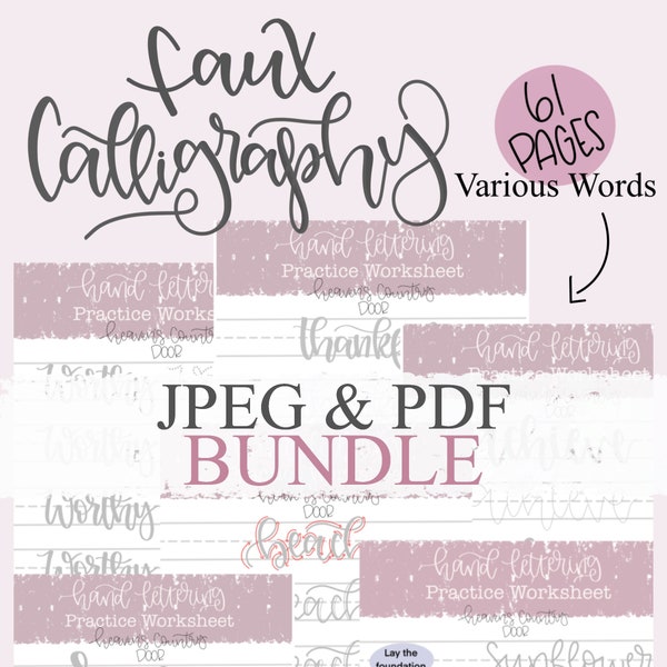 Digital Bundle Faux Calligraphy Templates  | lettering worksheets | Hand Lettering practice worksheets | PDF | JPEG | traceable worksheets