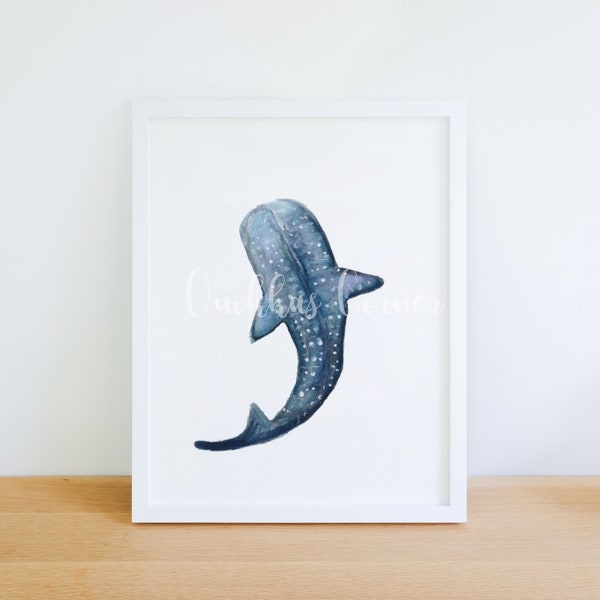 Whale Shark - Watercolor Art Print, Ocean Animal Nautical Marine Nursery Bathroom Home Decor