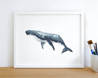 Humpback Whale - Watercolor Art Print, Ocean Animal Nautical Marine Nursery Bathroom Home Decor