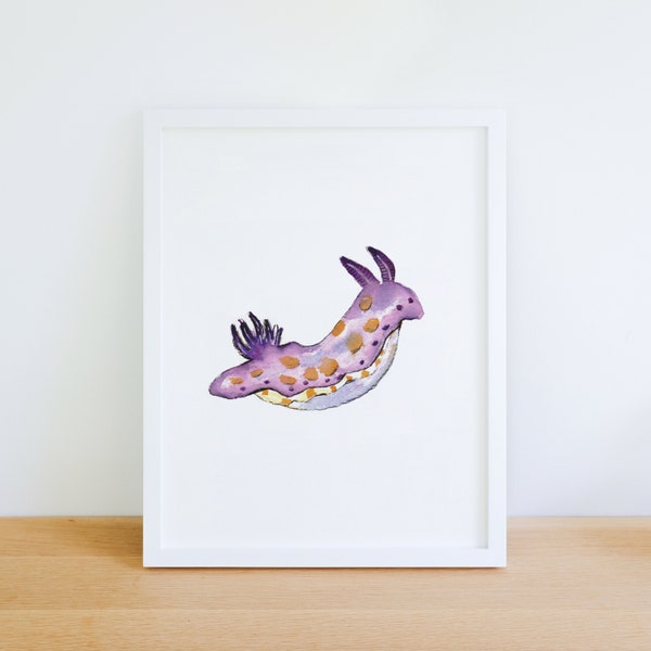 Nudibranch - Watercolor Art Print, Ocean Animal Nautical Marine Nursery Bathroom Home Decor