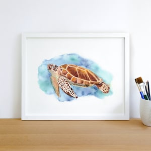 Sea Turtle II - Watercolor Art Print, Ocean Animal Nautical Marine Nursery Bathroom Home Decor