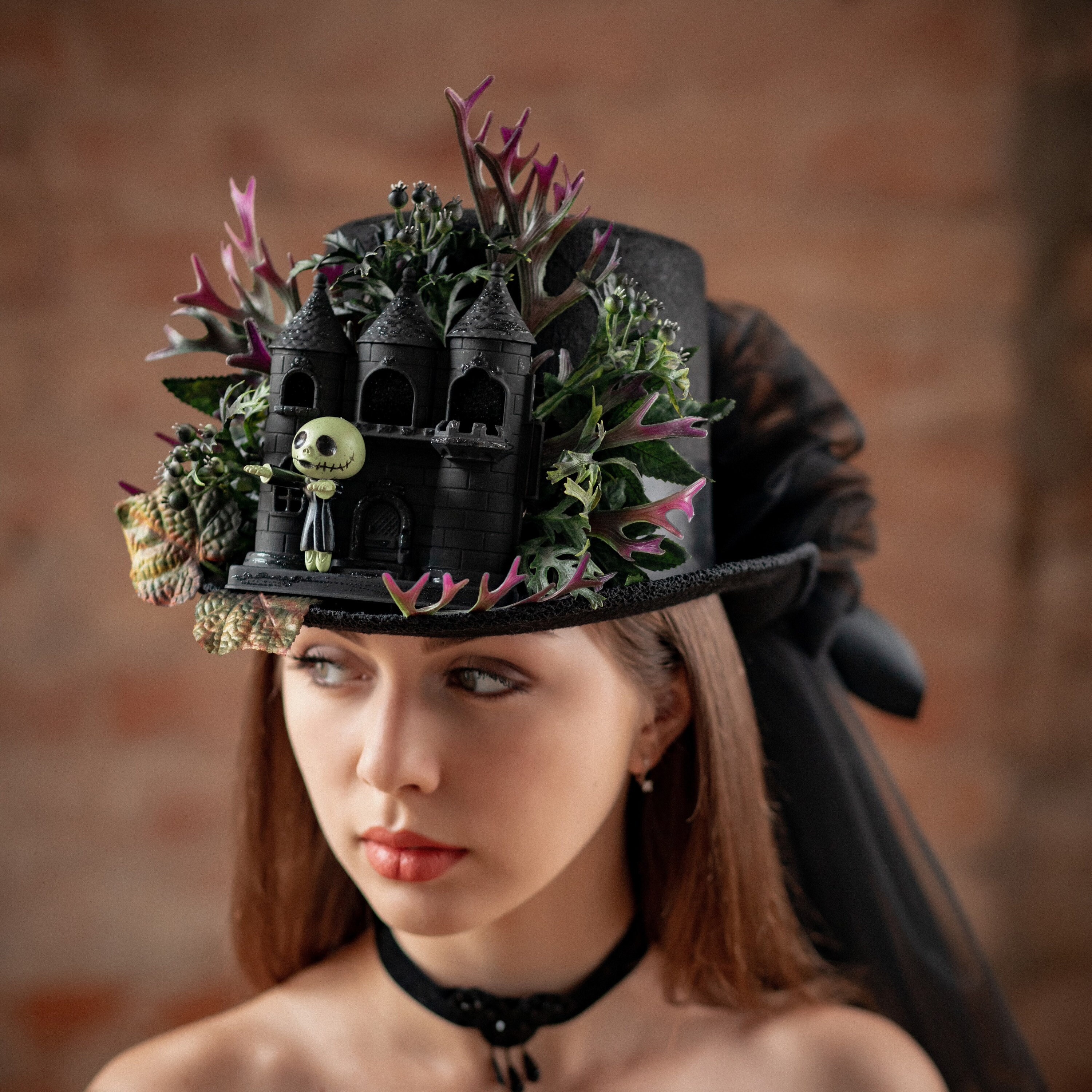 Spooky wedding women top hat with veil Cute zombie costume Etsy