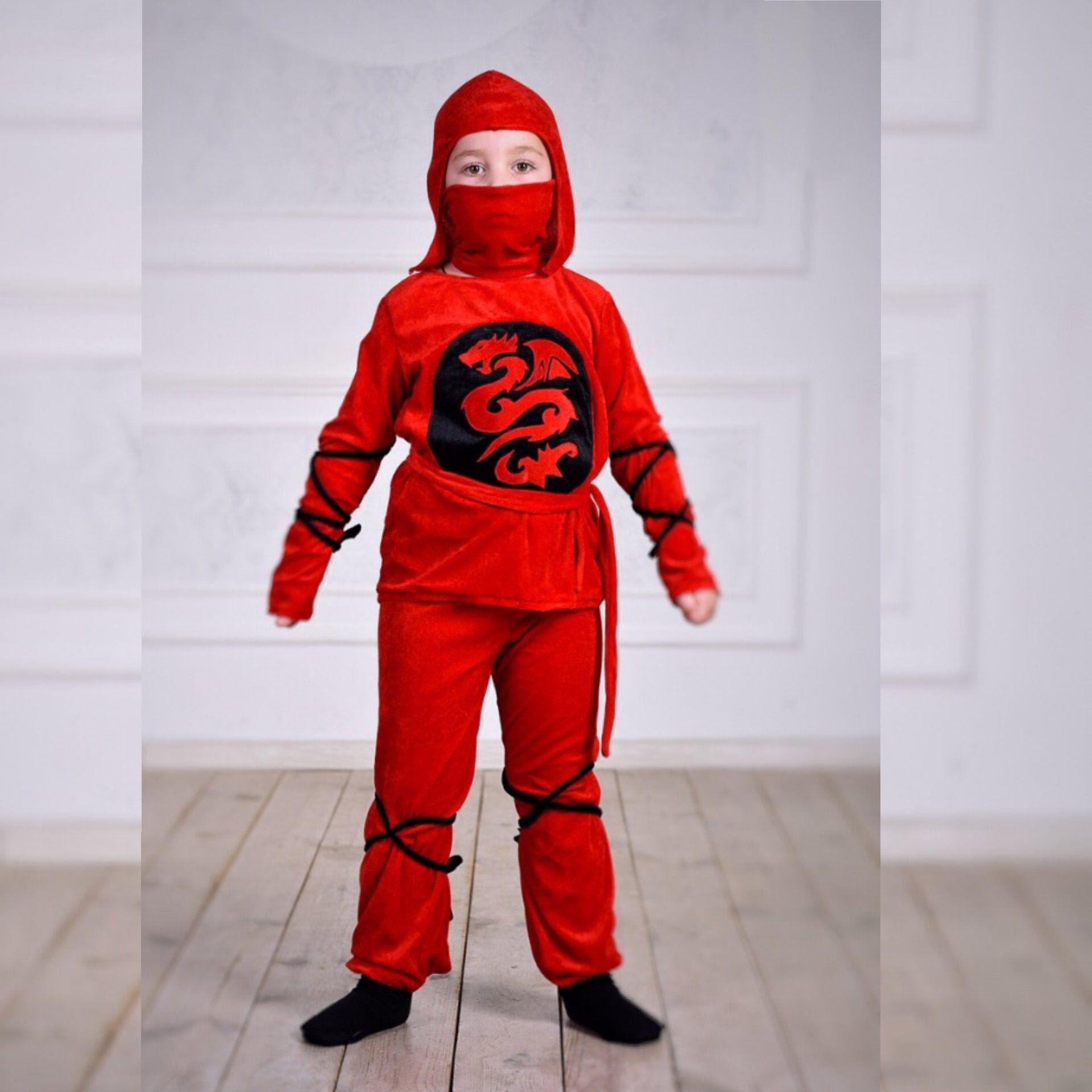 Red ninja costume kids Deluxe handmade velvet ninja costume | Etsy