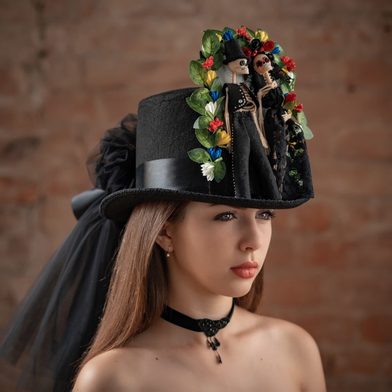 Day of the dead Halloween top hats for women Dia de los Etsy