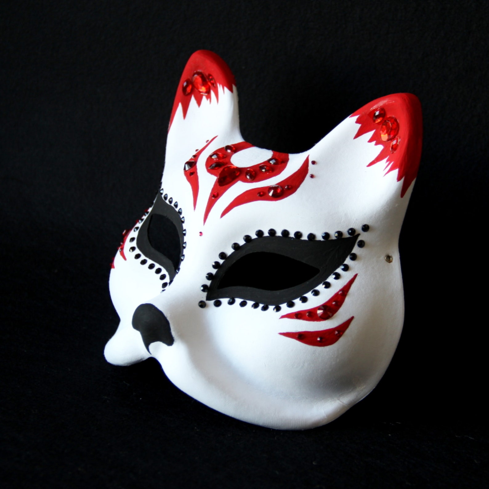 Kitsune mask anime with rhinestones Hand-painted Japanese fox | Etsy