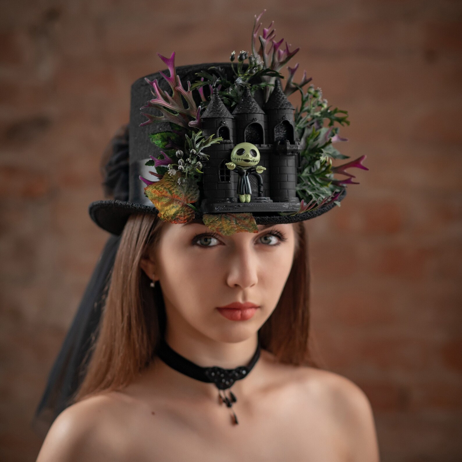Spooky wedding women top hat with veil Cute zombie costume Etsy