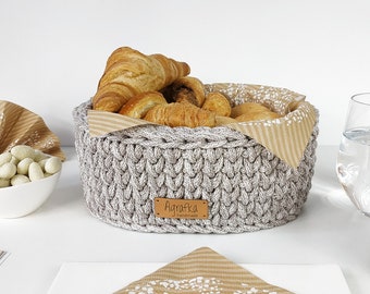 Crochet Bread Basket: Oval Cotton Cord Storage Basket