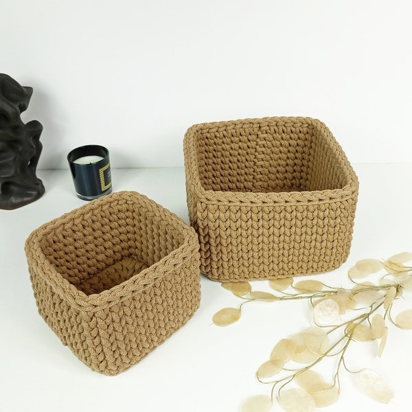 Square basket, Crochet basket, Storage basket, Woven basket