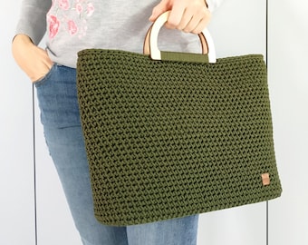 Bolsa de crochê, Bolsa de malha verde, Gehakelte tasche