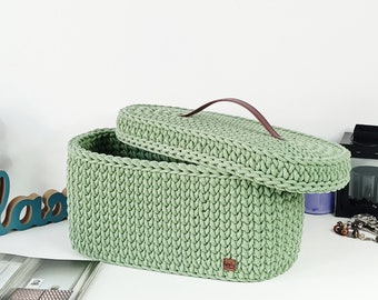 Crochet Cotton Cord Storage Basket with Lid