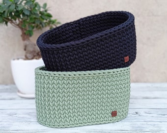 Panier de corde ovale, panier de rangement au crochet, organisateur fait main