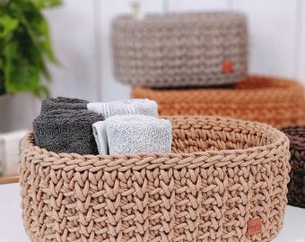 Panier ovale en corde, panier de rangement au crochet, organiseur fait main