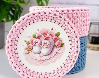 Gehaakte katoenen opbergmand met deksel: kinderkamerdecoratie