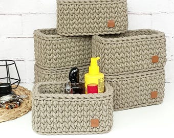Crochet Cotton Rope Basket: Rectangular Storage Organizer