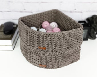 Crochet Corner Basket: Cotton Rope Storage, New Home Gift
