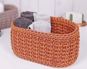 Panier ovale en corde, panier de rangement au crochet, organiseur fait main