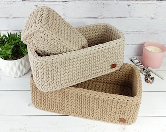 Rectangle rope basket, Diaper basket, Crochet storage basket, Storage organizer