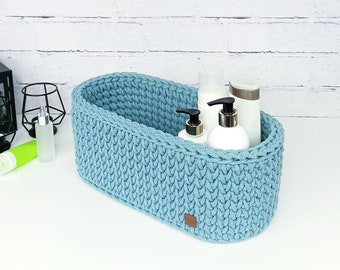 Oval rope basket, Baby storage basket, Crochet basket, Woven basket