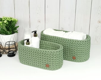 Oval rope basket, Baby storage basket, Crochet basket, Woven basket