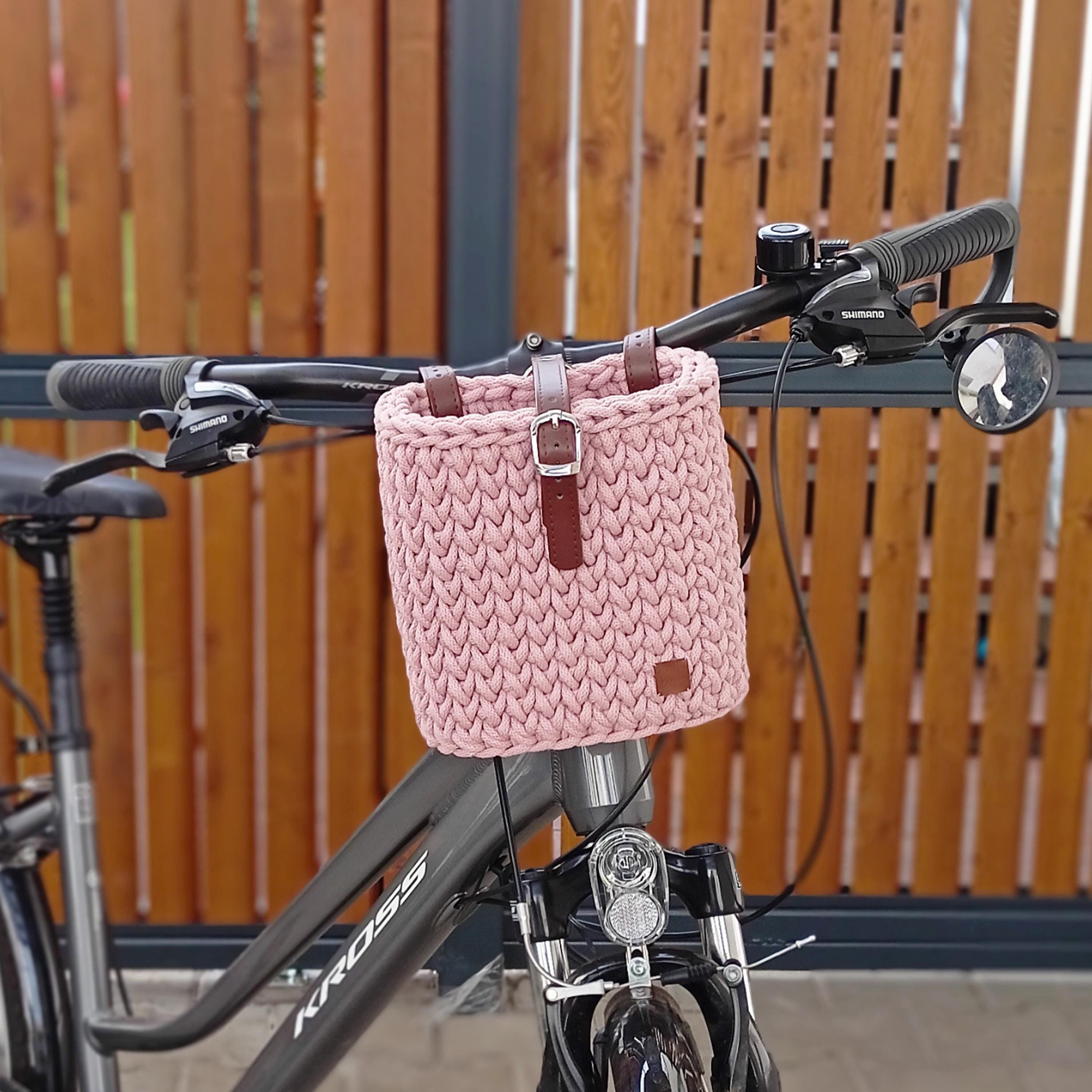 9 Bicycle Crochet Patterns for Bikes, Decor, Gifts, and Cozy Home Projects 1 Handmade Crochet Bike Basket: Powder Pink Handlebar