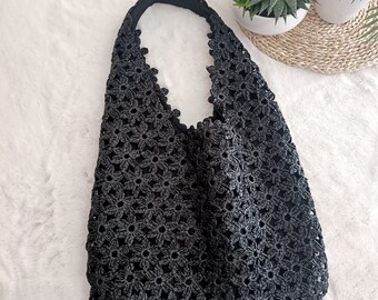 Blume häkeln Raffia Tragetasche, Sommer Tragetasche, Handgefertigte Tote, häkeln Handtasche, Stroh Mesh Tasche, handgefertigte Tote