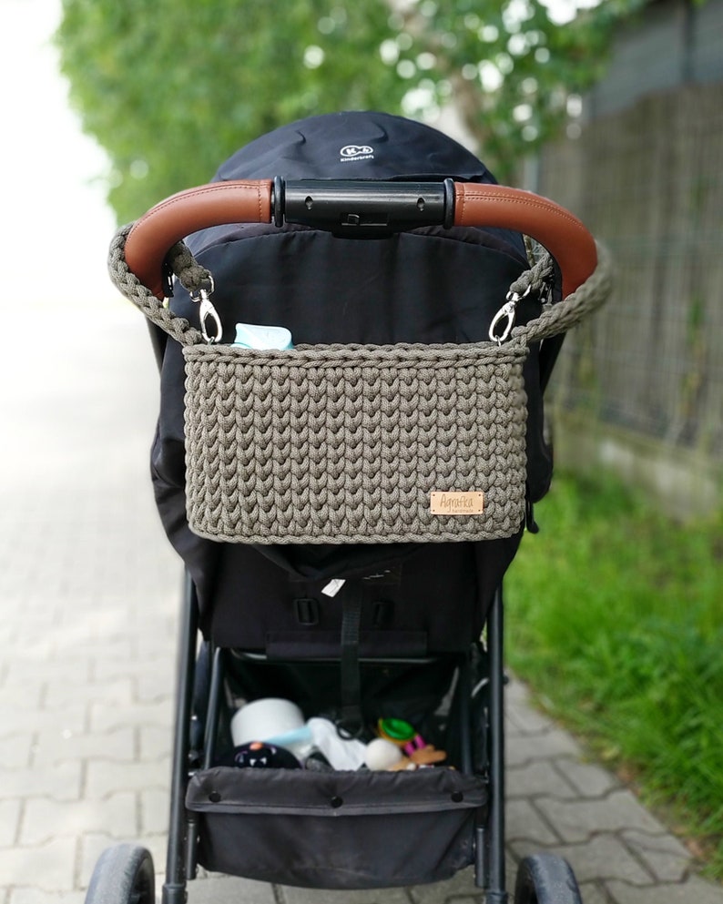 LEA S Kinderwagen organizer, Stroller organizer groen, Luiertas, S with SILVER hooks