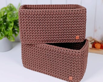 Crochet Cotton Rope Basket: Rectangle Storage Organizer