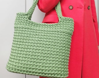 Crochet tote bag, Knitted handbag green, Woven shoulder bag, Gehakelte tasche