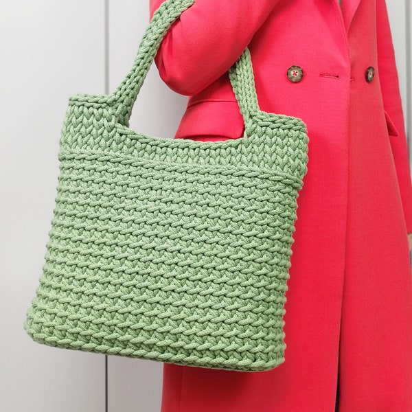 Crochet tote bag, Knitted handbag green, Woven shoulder bag, Gehakelte tasche