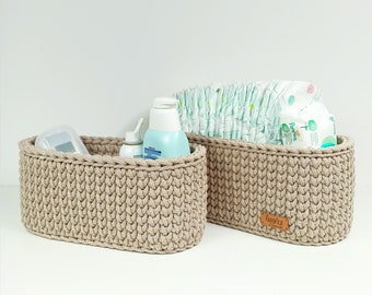 Diaper organizer, Oval rope basket, Baby storage, Nursery organizer, Woven basket