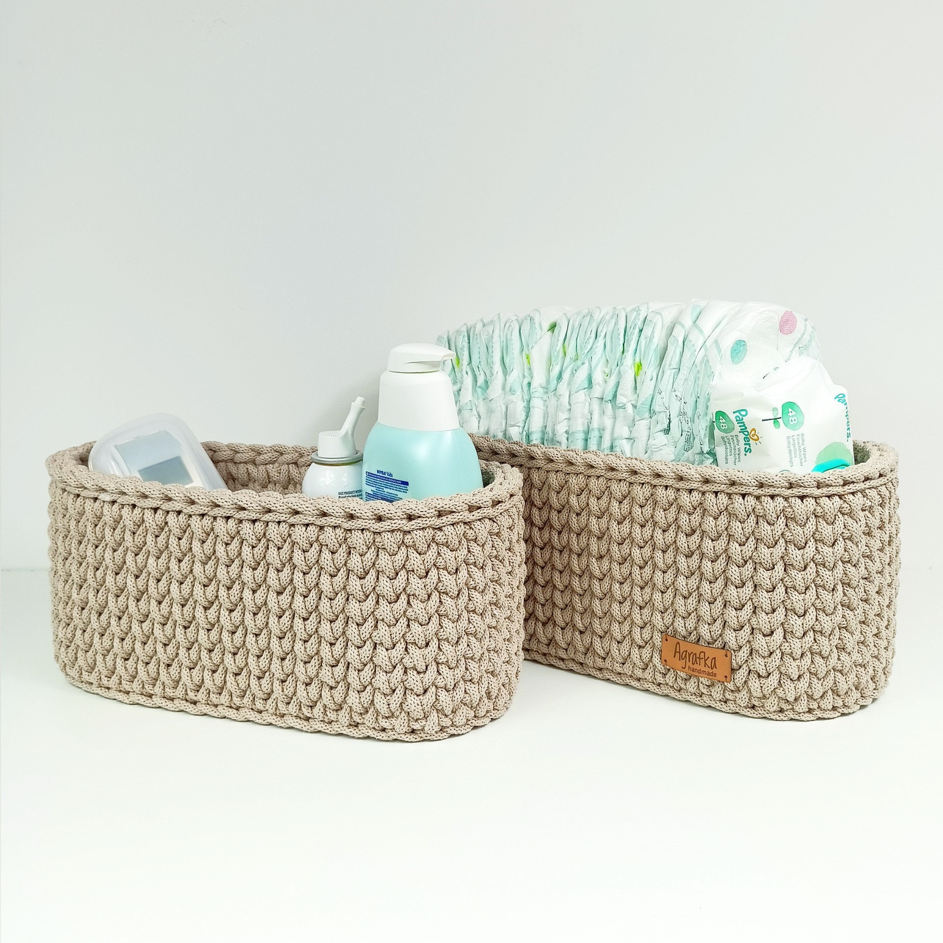 Cesto Porta Pannolini In Corda Di Cotone ABenkle – Con Divisori, Pieghevole, Per Cameretta E Auto, 36x22x18 Cm - 3