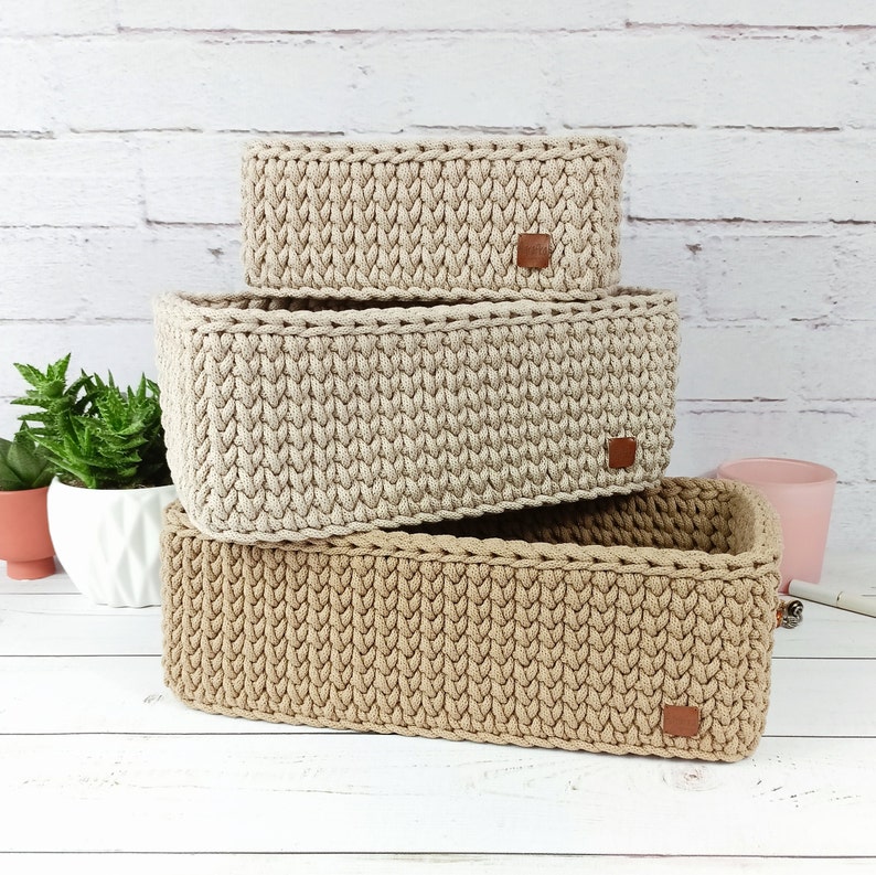 Rectangle rope basket, Diaper basket, Crochet storage basket, Storage organizer zdjęcie 6