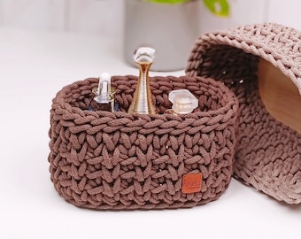 Panier ovale en corde, panier de rangement au crochet, organiseur fait main