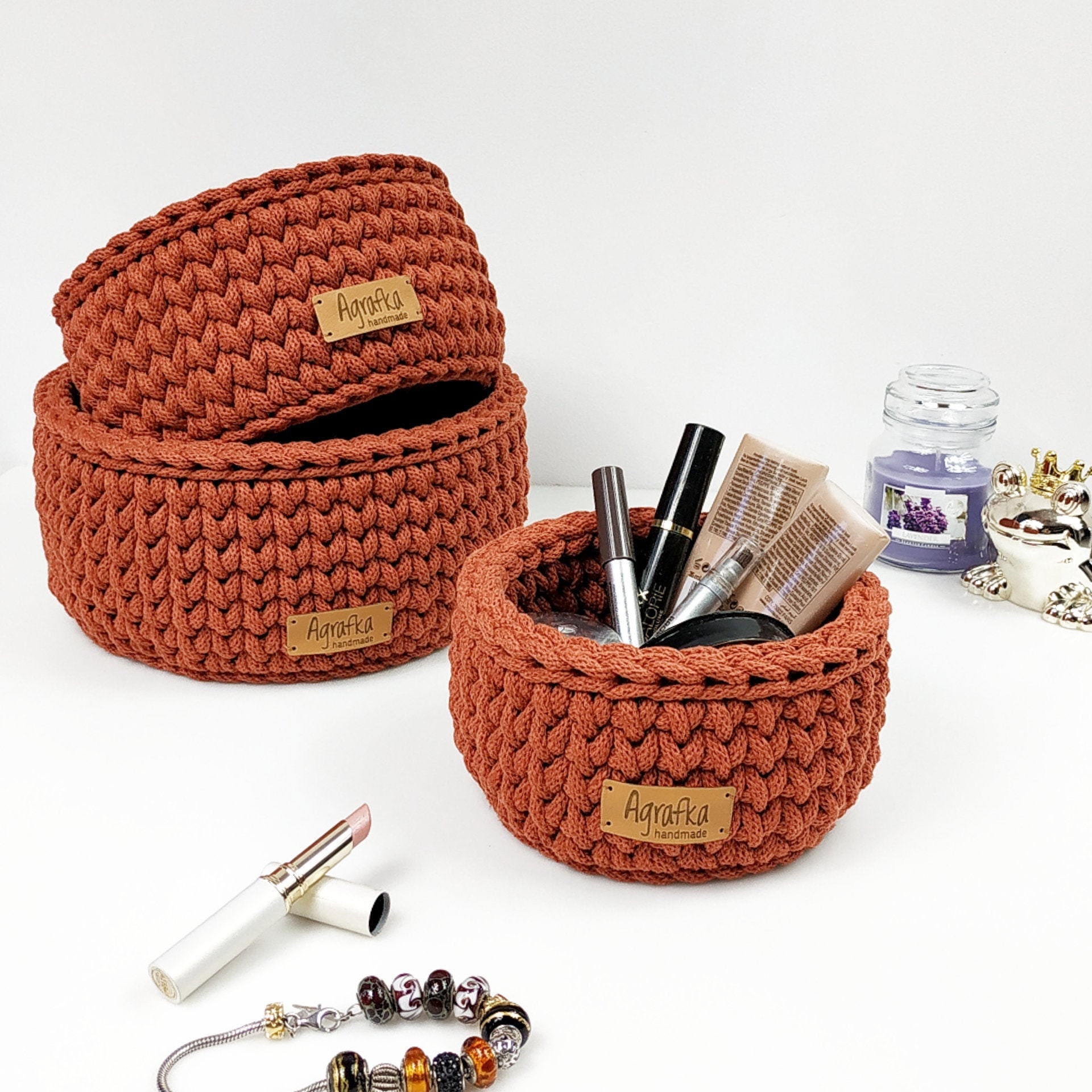 Cesta redonda cesta de ganchillo cesta de almacenamiento | Etsy